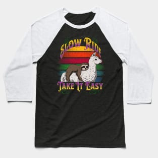 Sloth Riding Llama – Slow Ride Baseball T-Shirt